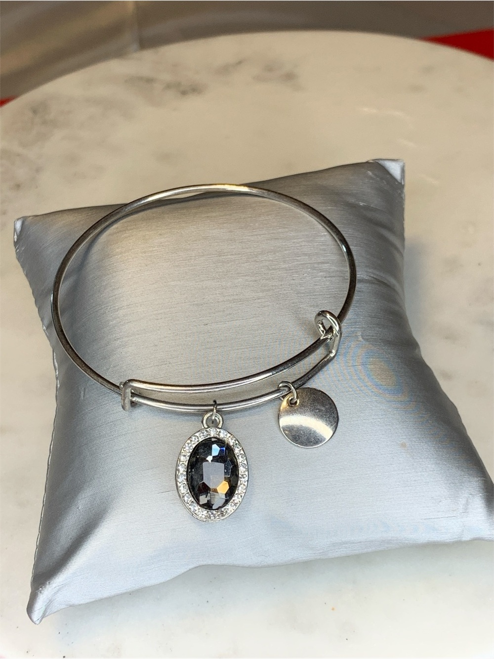 Silver-Tone Oval Crystal Charm Bangle Bracelet - Women Jewelry
